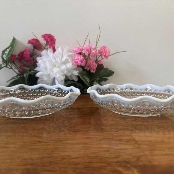 Pair of Anchor Hocking Moonstone Hobnail Divided Dishes Opalescent Depression - Picture 3 of 5